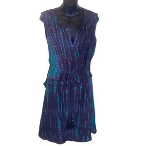 Figue women’s small 100% silk tie dye sleeveless drawstring dress artsy colorful